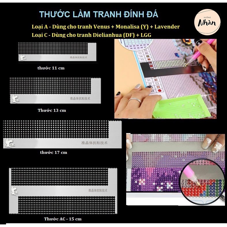 Thước đính đá chuyên dụng hỗ trợ làm tranh đính đá gồm 3 mã thước loại A, C, AC với nhiều kích thước 11 13 15 17cm