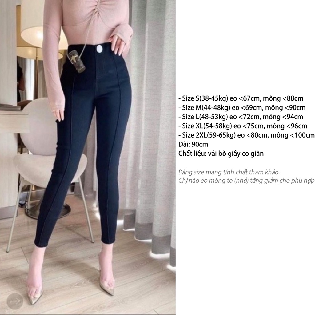 Quần jean nữ ôm lưng cao CHAT cạp cao gân giữa chất vải co giãn Q588
