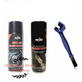 Bộ Xịt Thunder: Chai Xịt Vệ Sinh Sên Thunder MC-40- Xịt Dưỡng Sên Thunder Chain Lube Tặng Cọ vệ sinh Sên