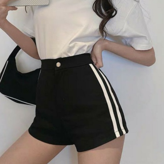 Quần short kaki lưng cao phối 2 sọc cá tính