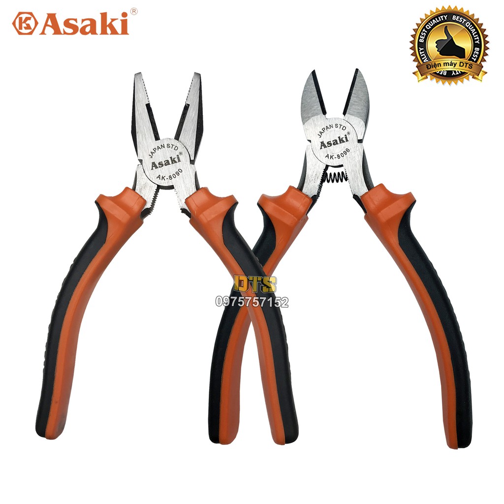 Bộ 2 kìm điện - kìm cắt kiểu Mỹ Asaki A+cut Tech 6 inch/ 150mm, thép High Carbon độ cứng cao