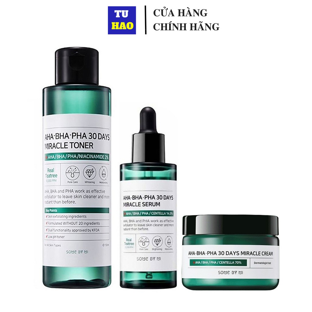 Combo Bộ 3 Sản Phẩm Dưỡng Giảm Mụn Some By Mi AHA- BHA-PHA 30 Days Mỉacle (Toner 150ml Serum 50ml Cream 60ml)