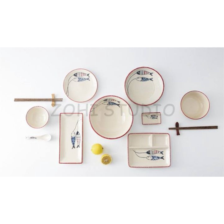 Bộ bát đĩa gốm sứ cao cấp  lẻ Cá đôi phong cách nhật bản