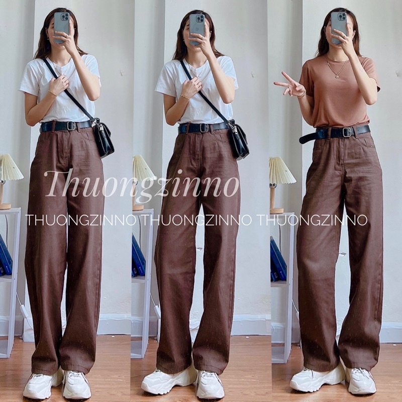 [Mẫu HOT ]Quần jean ống rộng NÂU TÂY cạp cao vintage , quần bò cullotess cạp cao chất Jean Quảng Châu siêu đẹp