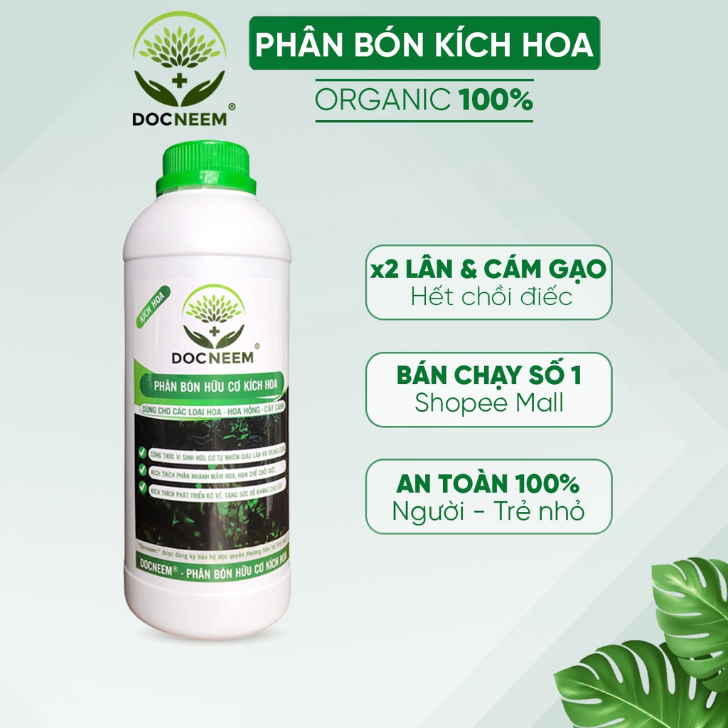 Phân bón hữu cơ kích hoa cho hoa hồng, hoa lan, cây cảnh làm vườn, dung tích 1 lít, chính hãng DOCNEEM