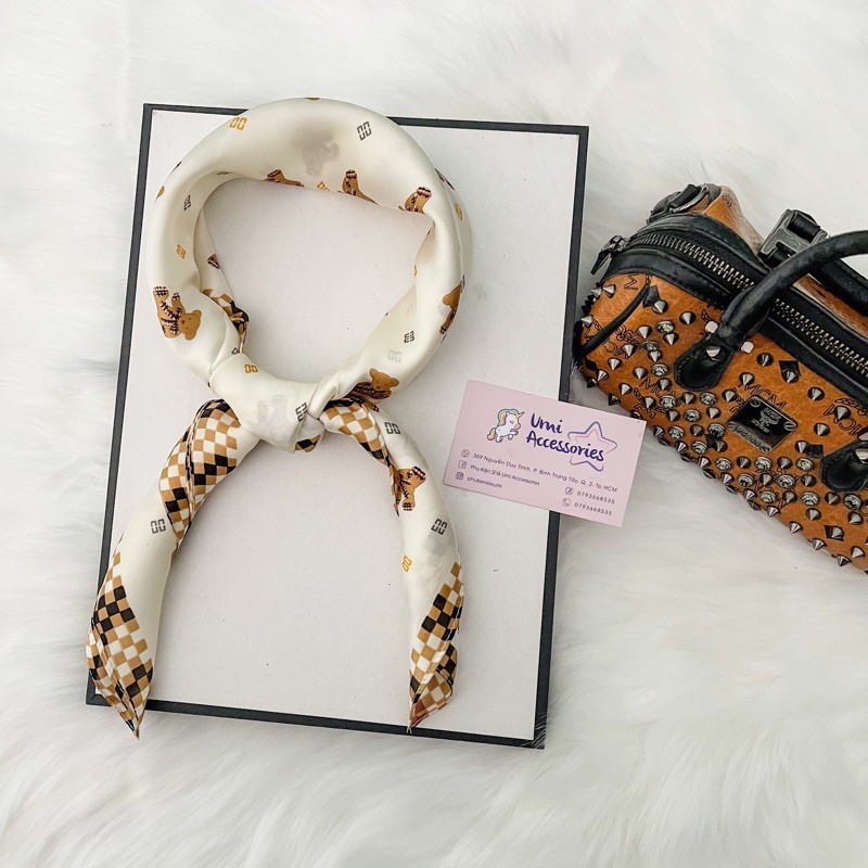 Khăn Bandana Khăn Lụa Vuông Họa Tiết Hoa Nhí, Gấu Teddy Xinh Xắn Hot Trend UMI k14