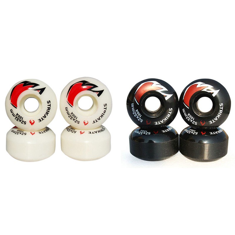 STRIKATE 4Pcs Skateboard Wheels PU Skateboard Parts & Free 8Pcs Bearings Black 52mmx30mm Wheels 100A High-Density,White