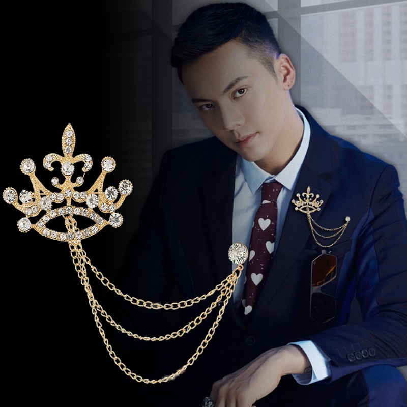 Ghim cài áo Vest Nam Lapel Pin thời trang hình vương miện đính hạt đá GH-322 {Phụ kiện Vest Nam - AdamZone}