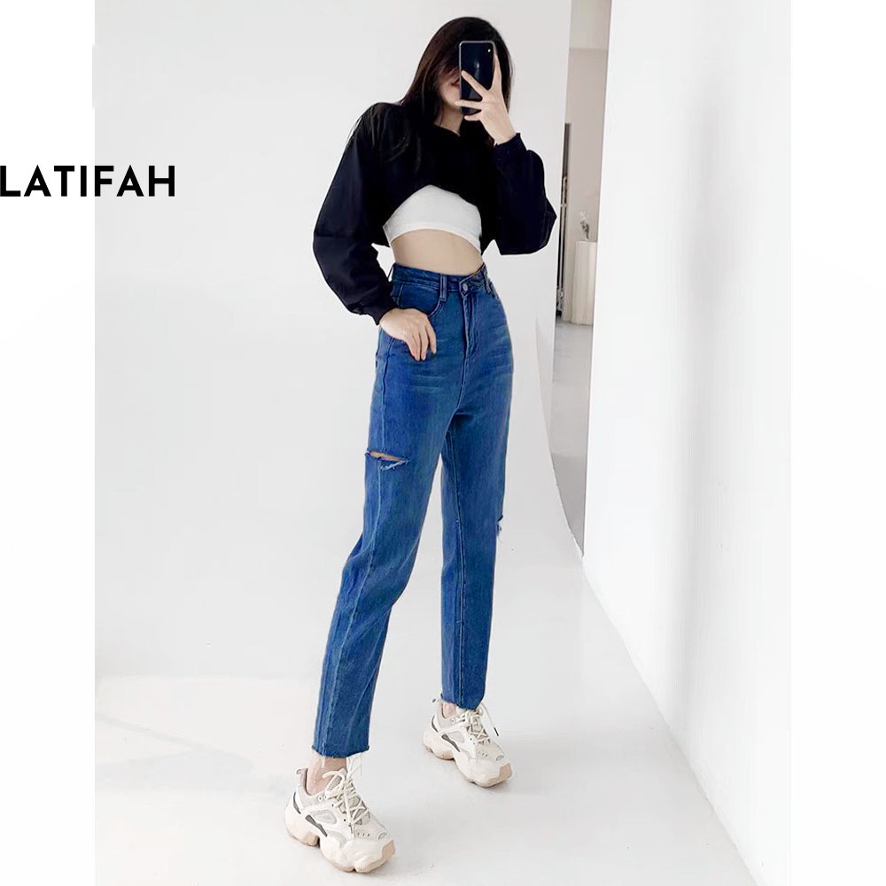 Quần baggy jean LATIFAH ống nhỏ rách tua lai QD247 phong cách hàn quốc trẻ trung năng động