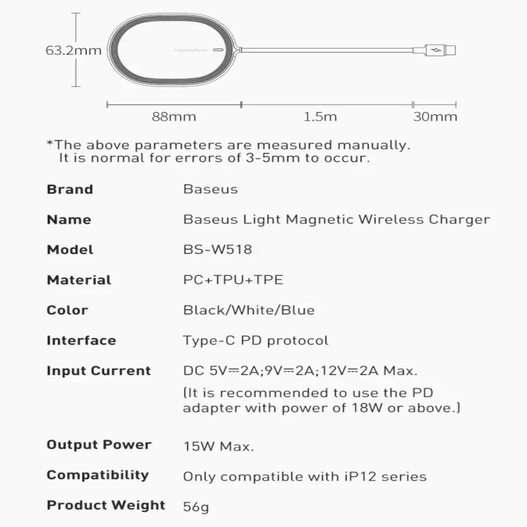Sạc không dây nam châm Baseus Light Magnetic 15W cho Iphone 12