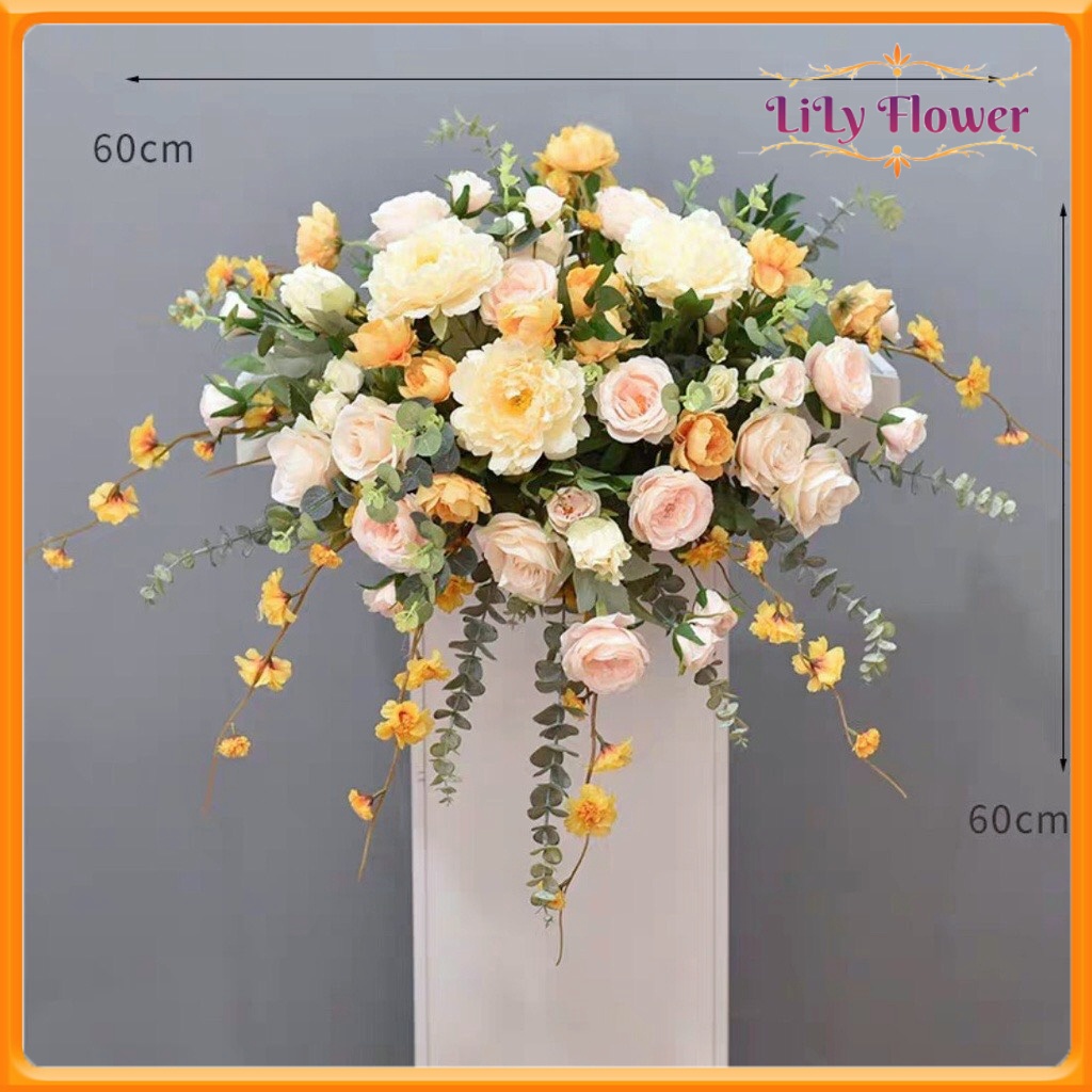 Lẵng Hoa Lụa Hoa Giả Trang Trí Bục Phát Biểu Hội Nghị Decor Tiệc Cưới LL-09