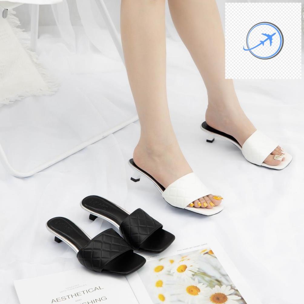 🤶 Guốc Cao Gót Thời trang MWC Quai Ngang Thiết Kế Viền Chỉ Trẻ Trung Thời Thượng Màu Đen Trắng NUCG- 4276 🤶