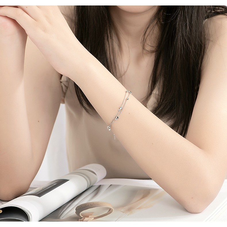 Vòng tay bạc ý 925 ngôi sao 2 lớp bi tròn cho nữ