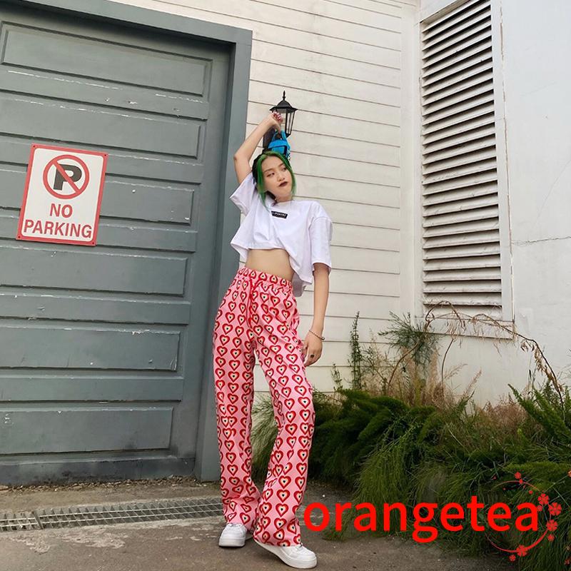 Quần Dài Nữ Ống Rộng Họa Tiết Trái Tim Thời Trang Cá Tính | BigBuy360 - bigbuy360.vn