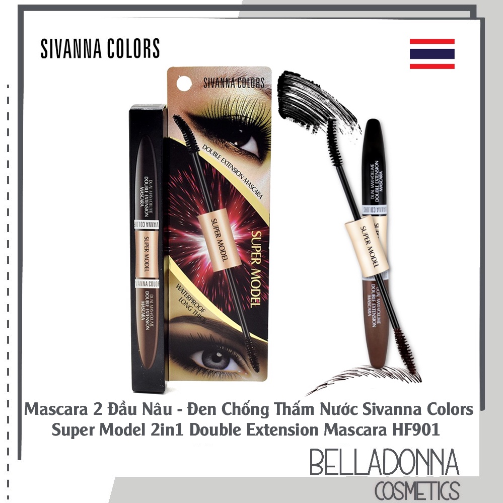 [HCM] Mascara 2 Đầu Nâu - Đen Chống Thấm Nước Sivanna Colors Super Model 2in1 Double Extension Mascara HF901
