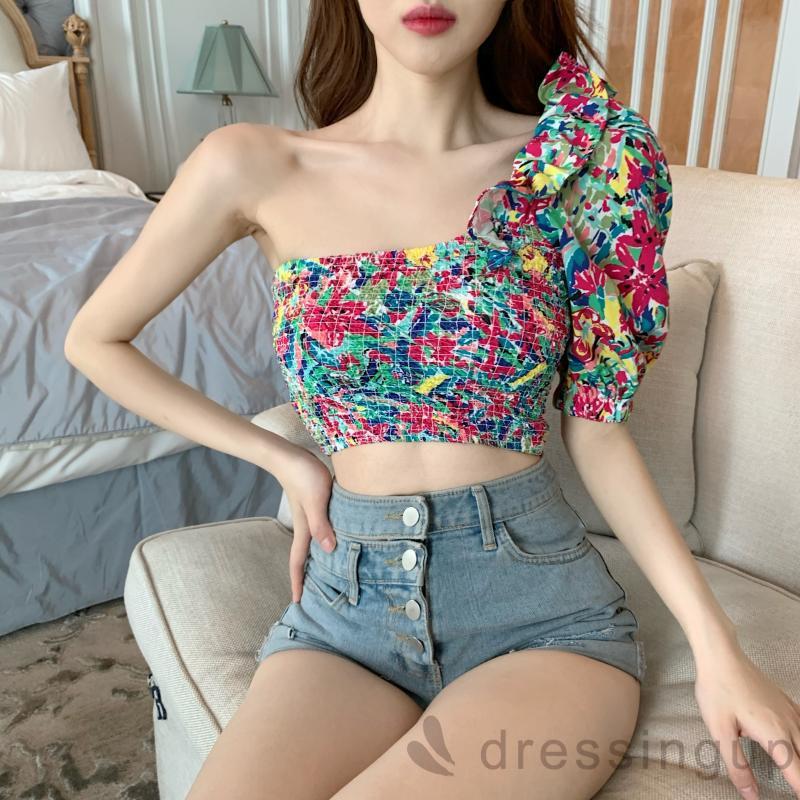 Áo Trễ Vai Tay Phồng In Hoa Thanh Lịch Dành Cho Nữ