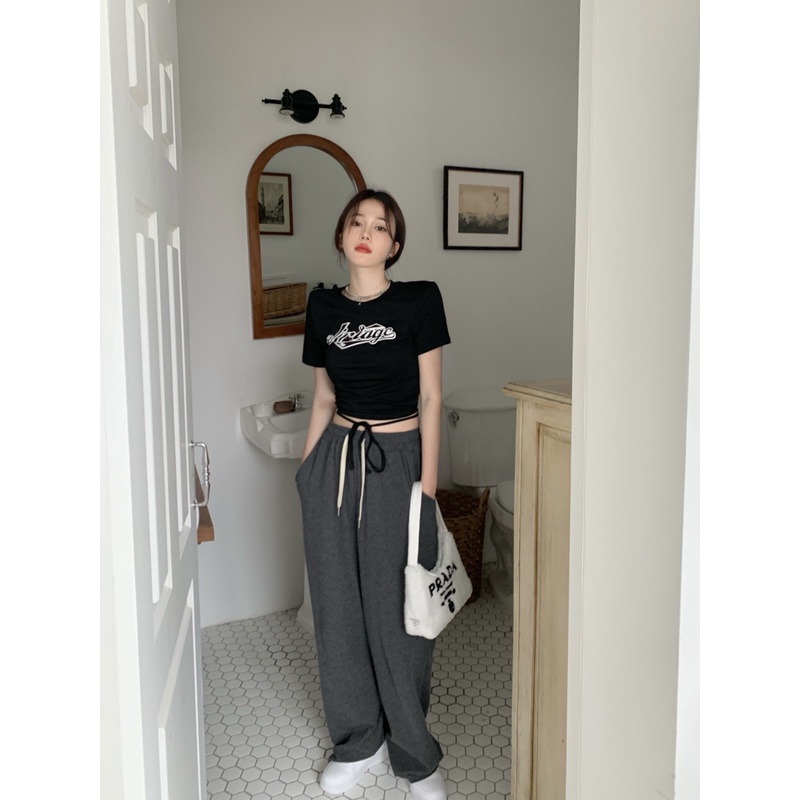 Cocory vn Áo Croptop Ngắn Tay In Chữ Phong Cách Retro Thời Trang Mùa Hè Quyến Rũ Cho Nữ