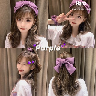 Set kẹp nơ, cài nơ và dây cột tóc màu tím