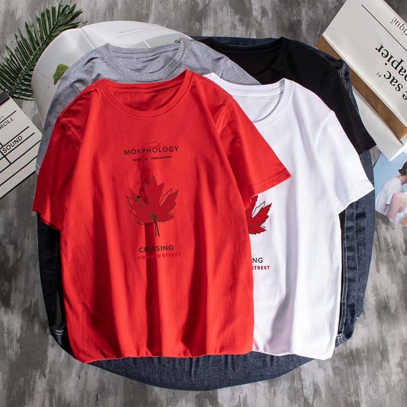 Fashionable young men's short-sleeved maple leaf print t-shirt