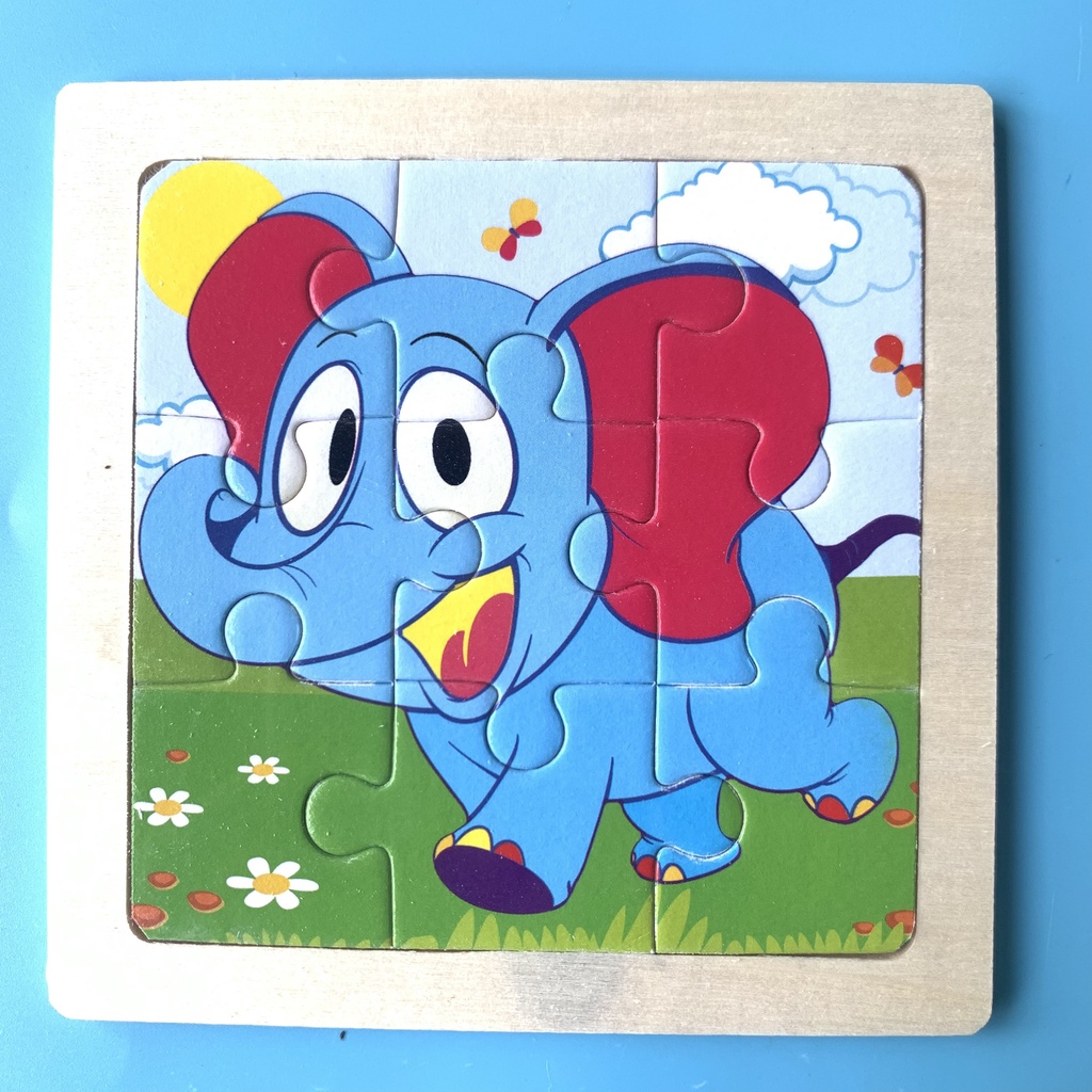 Tranh Xếp Hình 9 Mảnh Chủ Đề Động Vật Trong Rừng Size 11x11cm