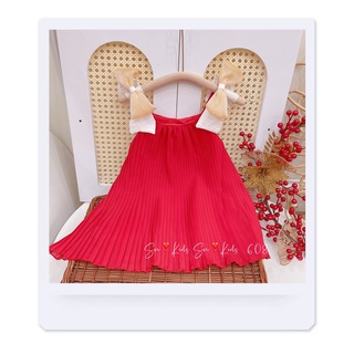 Váy dập ly nơ vai bé gái