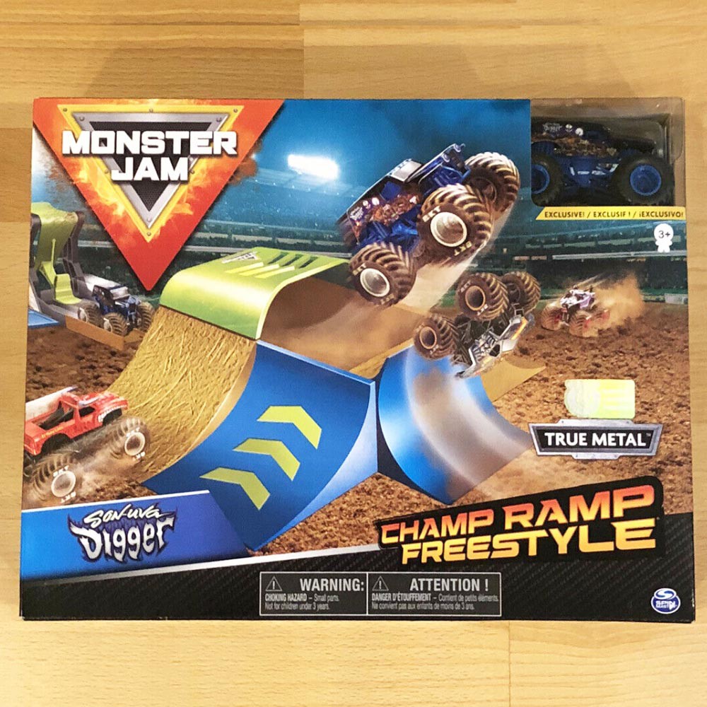 Bộ xe tải mô hình Monster Jam True Metal Son-uva Digga tỷ lệ 1:64 vượt đường dốc Champ Ramp