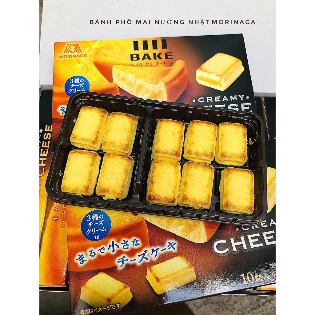 Bánh phô mai nướng Nhật ⚡ SIÊU NGON ⚡ Bánh phô mai nướng Cheese Bake Morinaga Nhật Bản hộp 10 viên Chuẩn nội địa
