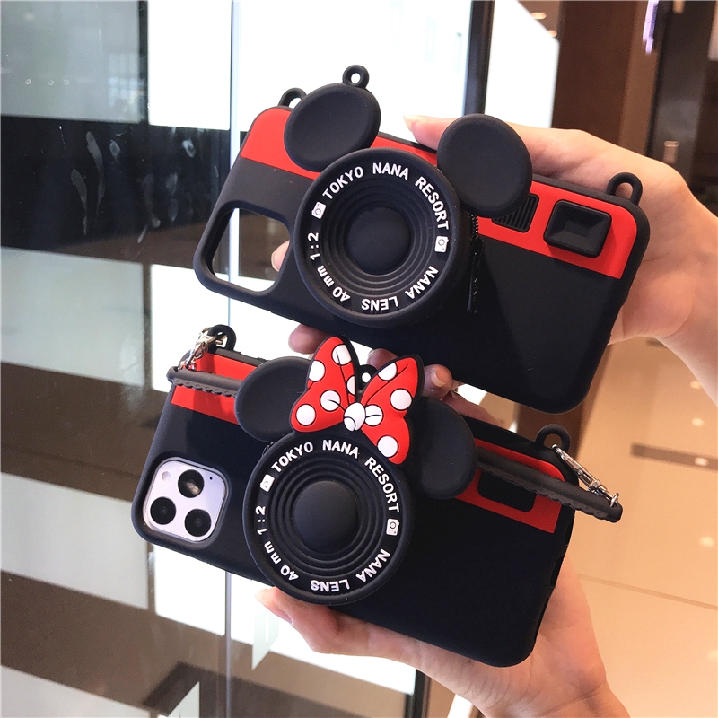 Ốp điện thoại silicon họa tiết chuột  Mickey Minnie có dây đeo dành cho iPhone 11 pro max 6s 78 plus xs max xr | BigBuy360 - bigbuy360.vn