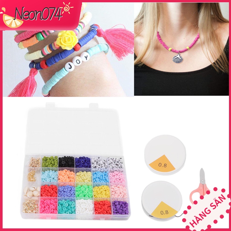 Neon074 Hạt xỏ thủy tinh dùng để làm trang sức vòng tay vòng cổ DIY - Bộ trang sức Làm vòng tay