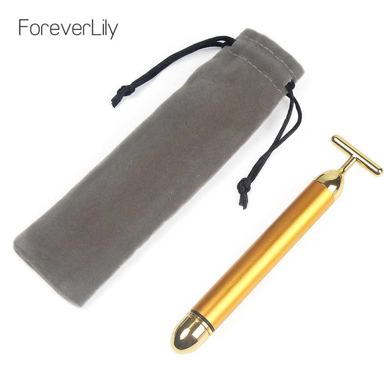 Dụng cụ massage da mặt FOREVERLILY hình chữ T mạ vàng 24K chế độ rung cho làn da săn chắc và nâng cơ