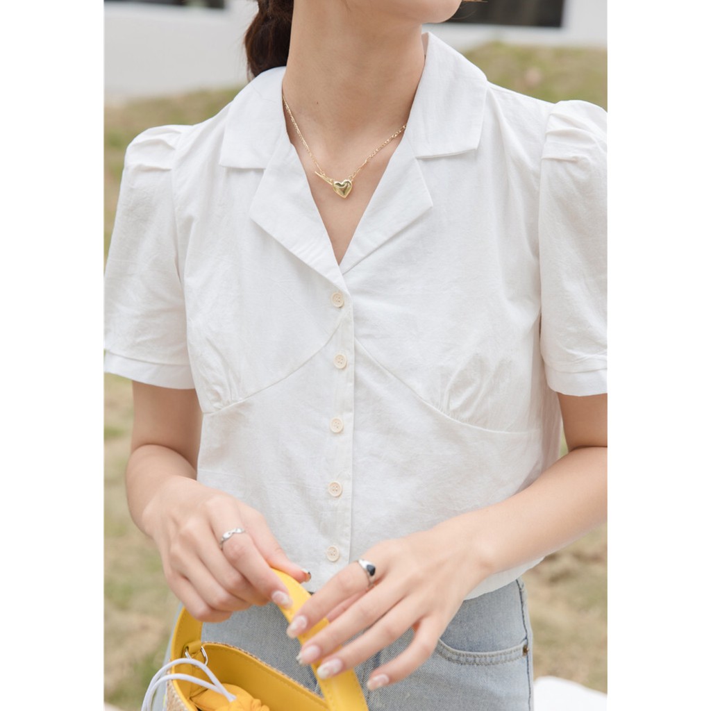 Áo sơ mi nữ croptop cổ vest LYRA, thô mềm ngắn tay trẻ trung phong cách Hàn Quốc-CSYAS0042