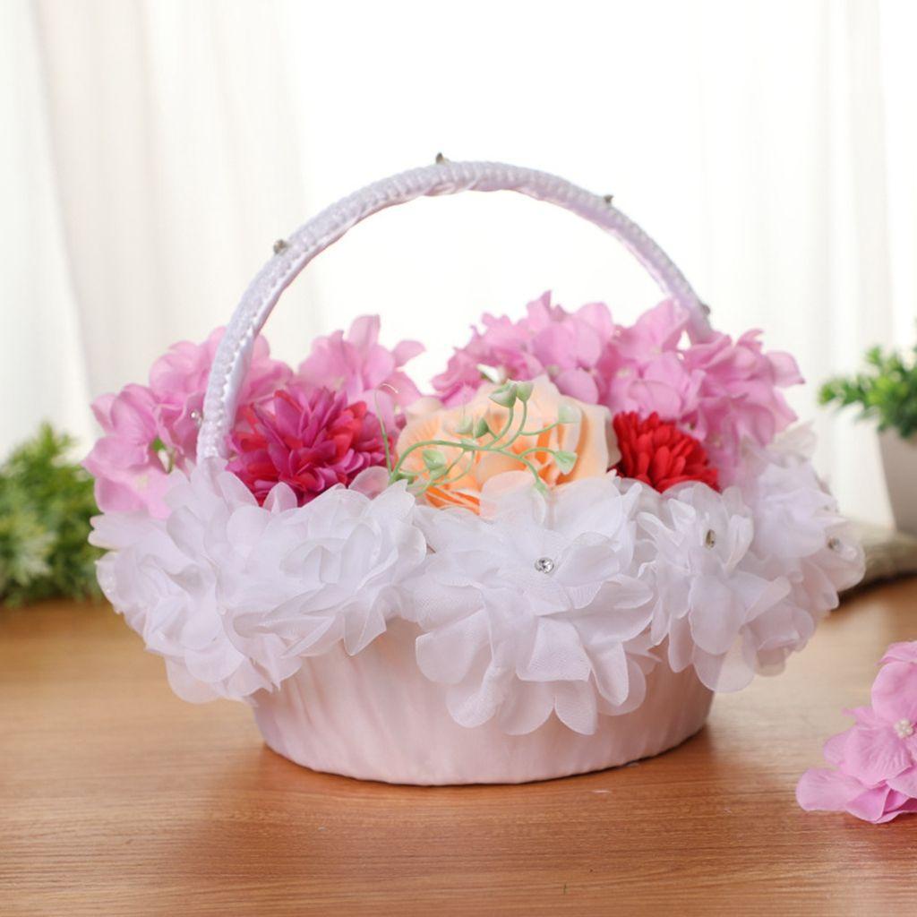 Giỏ Hoa Bằng Vải Satin Màu Trắng Lãng Mạn Dùng Trang Trí Tiệc