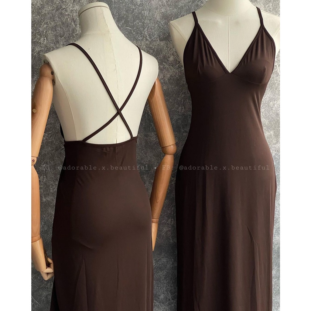 Đầm Cami Nâu Dài Dây Đan Chéo Lưng Phong Cách Sexy Gợi Cảm [AdorablexBeautiful]