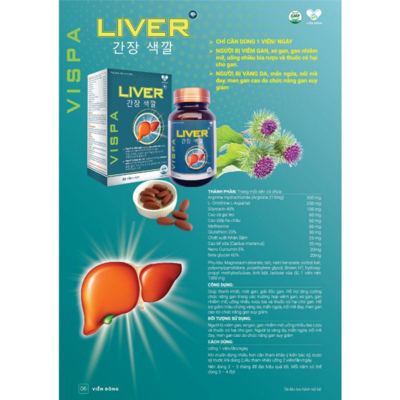 Bổ gan LIVER VISPA lọ 30 viên hàm lượng cao dùng ngày 1viên hỗ trợ mát gan, thanh nhiệt giảm mụn, hạ men gan