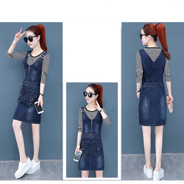 Đầm yếm suông phối dây kéo kèm dây thắt eo ảnh thật bao đẹp
