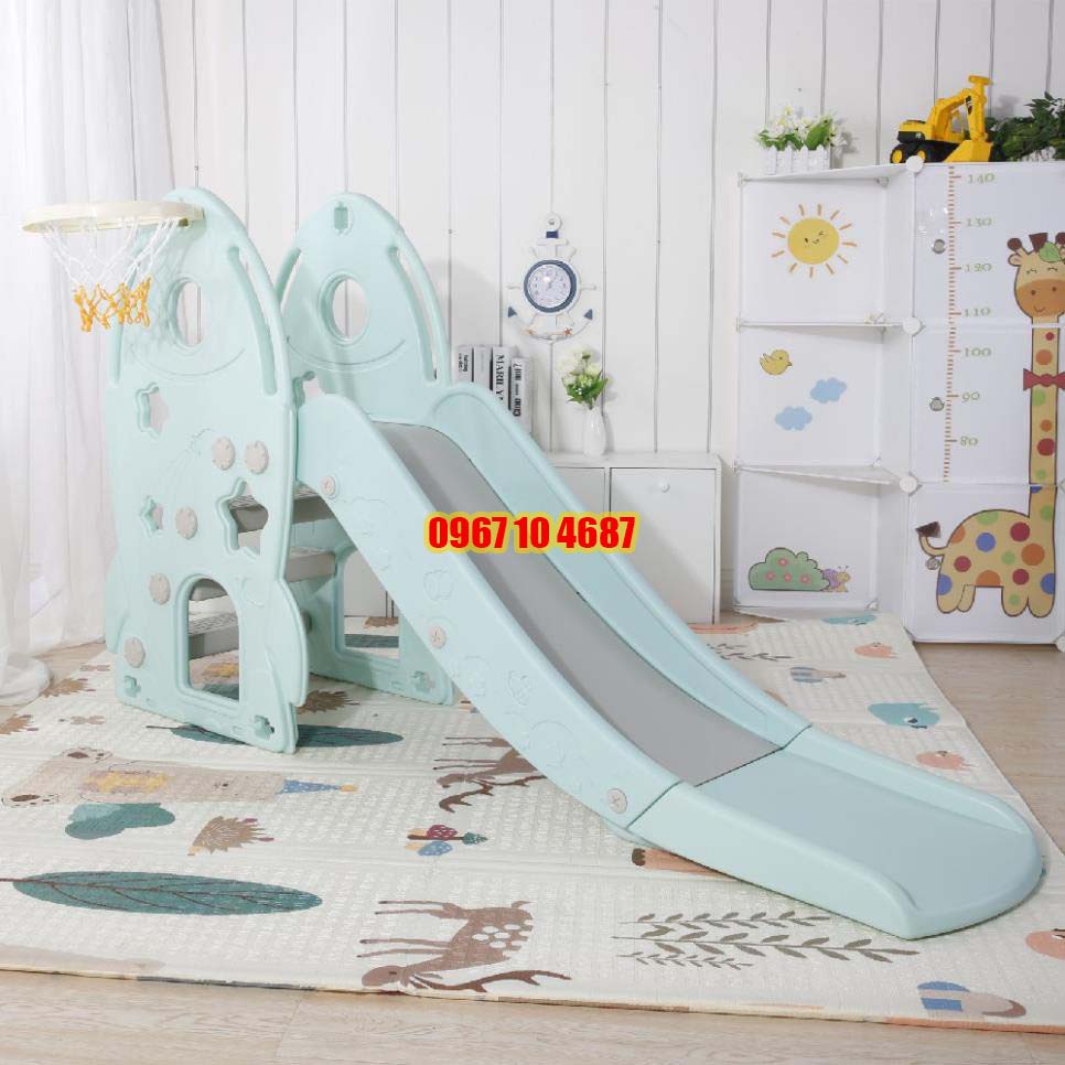 Sân chơi trong nhà cho bé cầu trượt kiêm bóng rổ 2 trong 1 hình tên lửa Toyhouse - L-HJ05