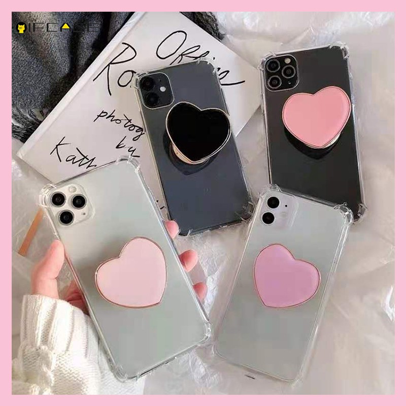 Samsung Galaxy S21 S21+ S20 Ultra FE S20+ Note 20 10 10+ Plus Ultra A50 A50S A30S Phone Case Love Heart Holder Stand  Transparent Clear Simple Soft Casing Cases Case Cover