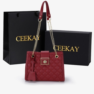 🌸 Hàng Order🌸 Túi Xách Nữ CEEKAY Da Trơn Họa Tiết Lưới Khóa Gài Quai Da Phối Xích Sang Chảnh Nữ Tính 🌸Hàng Quảng Châu