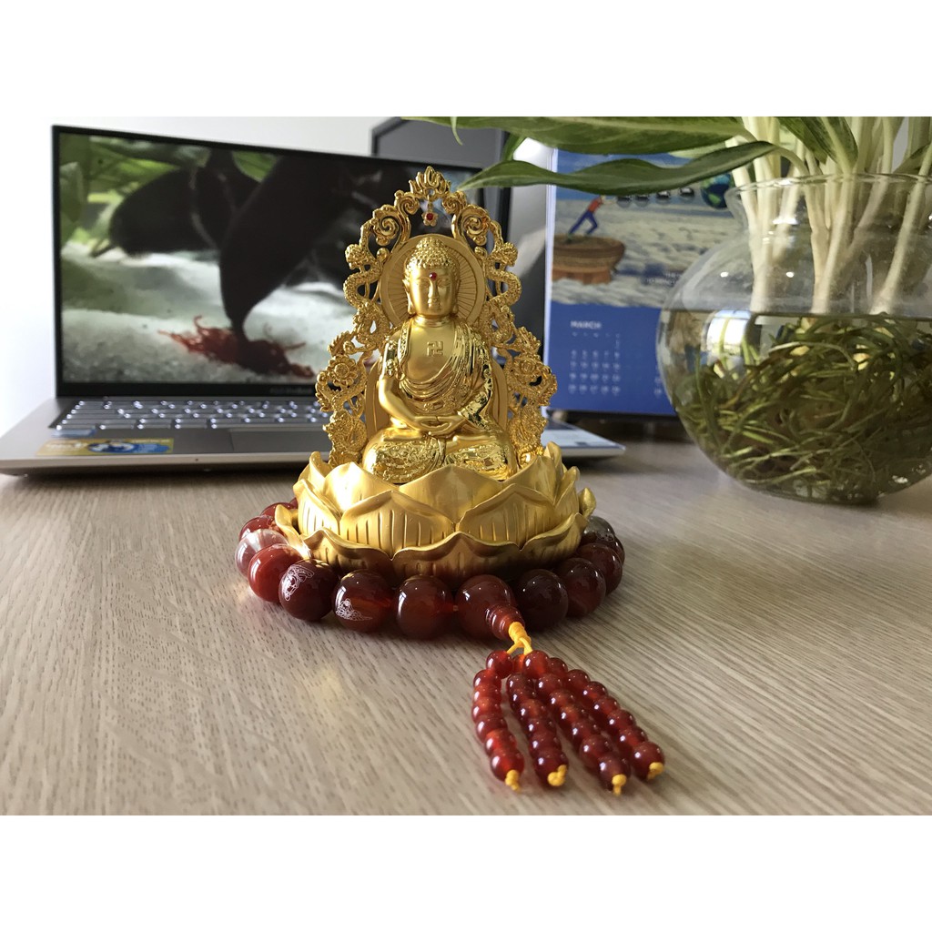 Tượng Phật Tổ Họa Tiết Mạ Vàng Trang Trí Taplo Ô Tô