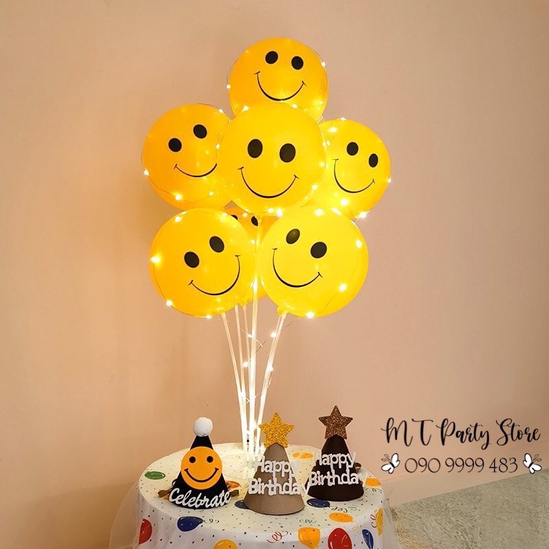 Bóng in HÌNH MẶT CƯỜI happybirthday to you trang trí sinh nhật phong cách Hàn Quốc( không kèm trụ)