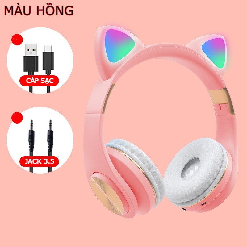 Tai nghe Mèo M1,Tai nghe bluetooth cao cấp có Led RGB, âm thanh cực hay, có khe cắm thẻ nhớ