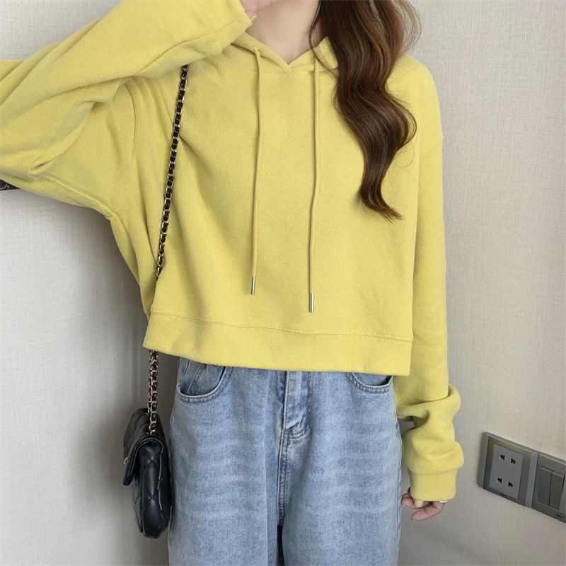 Áo hoodie IELGY dáng rộng ngắn phong cách Hàn Quốc cho nữ