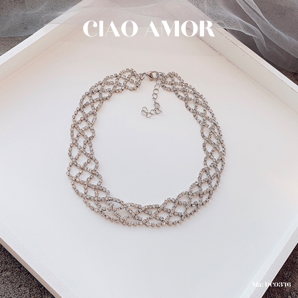 Choker, Chocker, Dây chuyền nữ đính đá lấp lánh dự tiệc đan chéo Trang sức Ciao Amor - DC0346