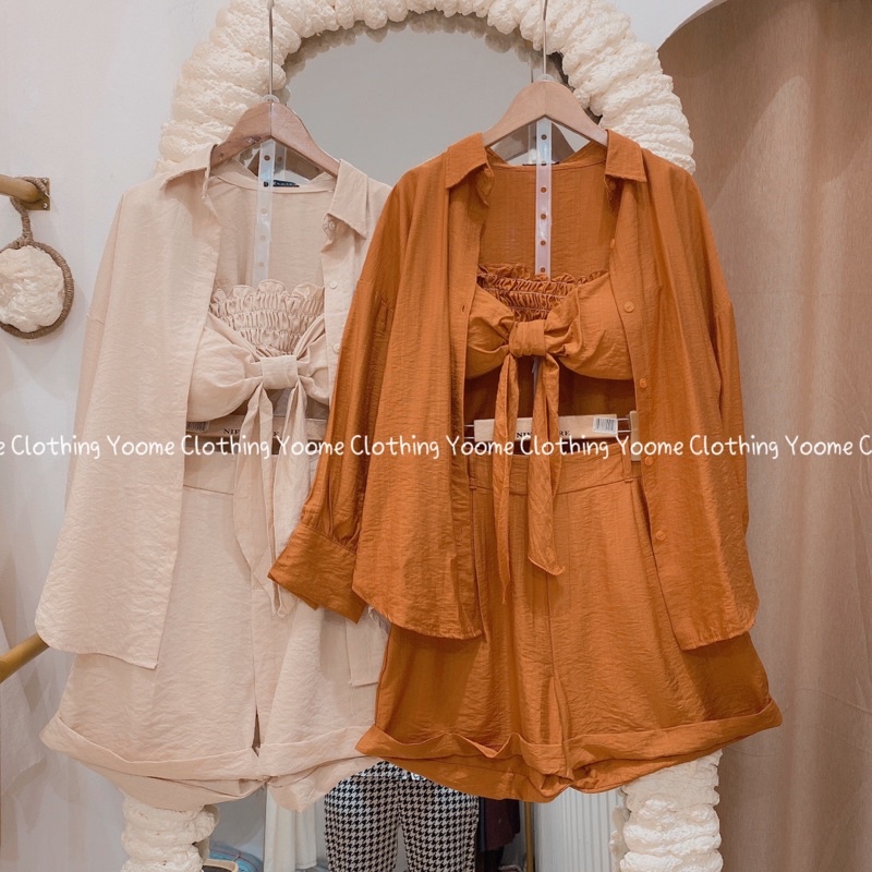 Set 3 món đi biển bra ,quần , áo sơ mi form rộng chất lụa hàn cho nữ Yoome clothing ( ảnh chụp tại shop )