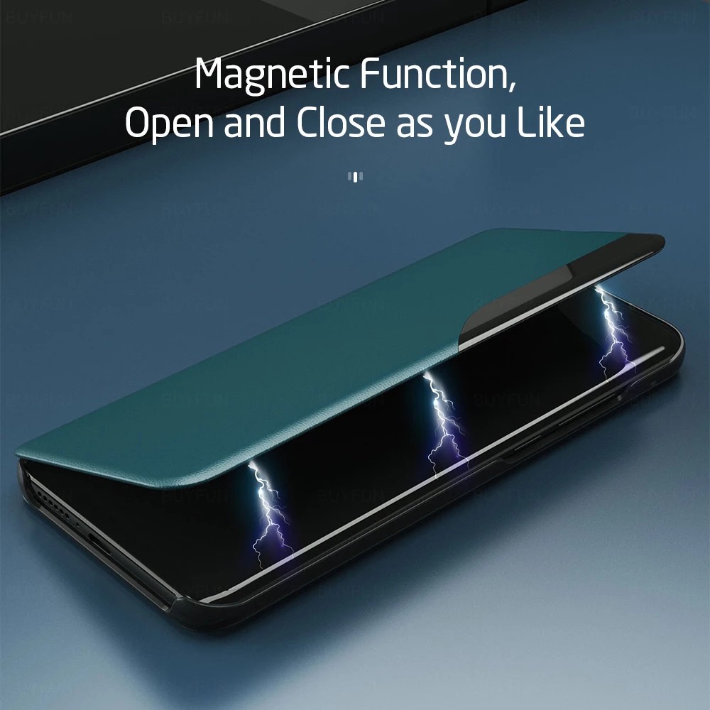 Bao da điện thoại PU có ô quan sát thông minh & giá đỡ nam châm cho Samsung Galaxy S21 / S21 Plus / S21 Ultra
