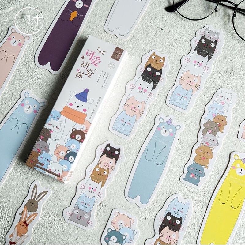 Set 30 thẻ bookmark đánh dấu trang hình thỏ và mèo dễ thương xinh xỉu