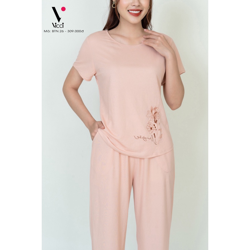 Bộ đồ trung niên mặc nhà Vicci BTN.26 áo cộc quần ống sớ chất liệu thun nhật cao cấp nhiều màu