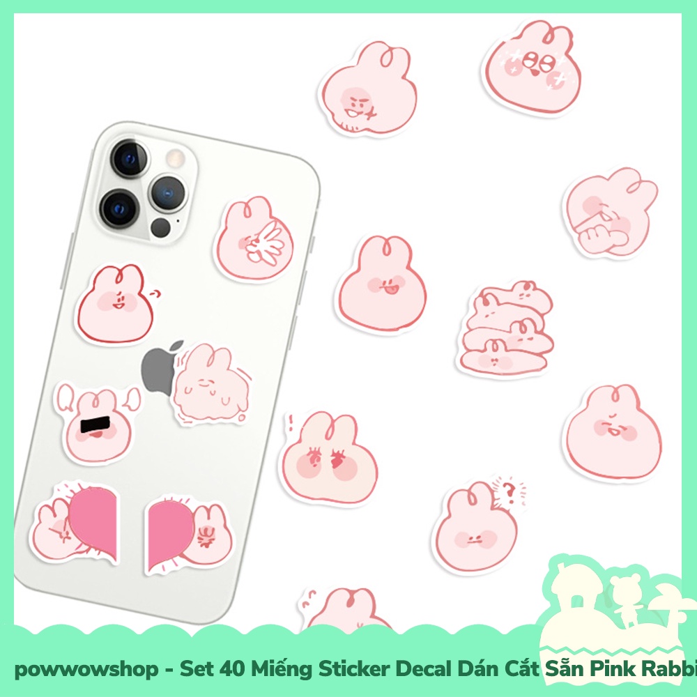 [Sẵn VN - Hỏa Tốc] Set 40 Miếng Sticker Decal Cắt Sẵn DIY Dán Trang Trí Vật Dụng Mẫu Pink Rabbit Emotional Cute
