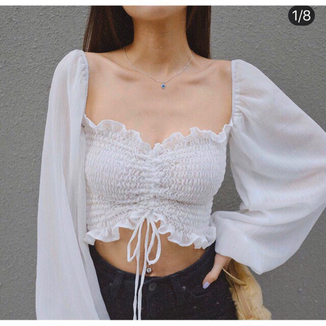 Áo croptop nữ, áo kiểu nữ rút dây ngực tôn dáng - 25 Store