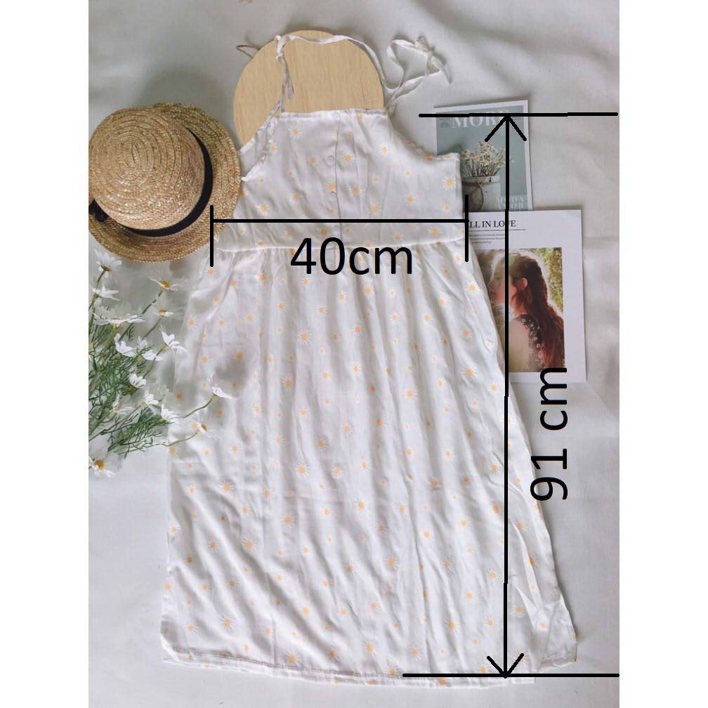 SUV002 Váy 2 dây hoa nhí maxi thắt nơ vintage đi đi biển Đầm babydoll dáng dài 2s buộc tiểu thư bánh bèo